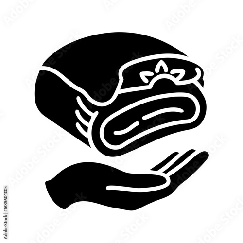 Illustration of a swiss roll cake on a hand, perfect for bakery, dessert, and sweet treat concepts
