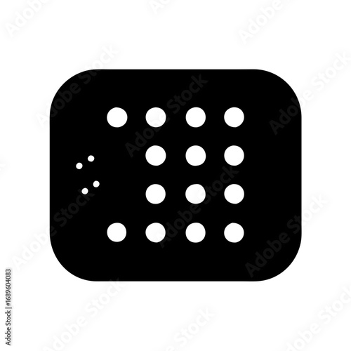 Vector art of black square with rounded corners containing braille and a grid of dots for accessibility and communication