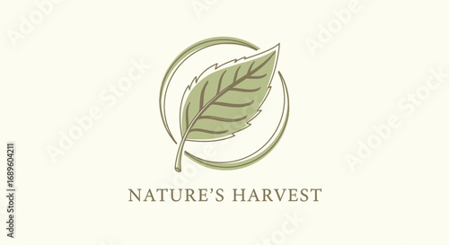 Nature's Harvest logo featuring a green leaf inside a circular design on a light beige background, representing natural products.