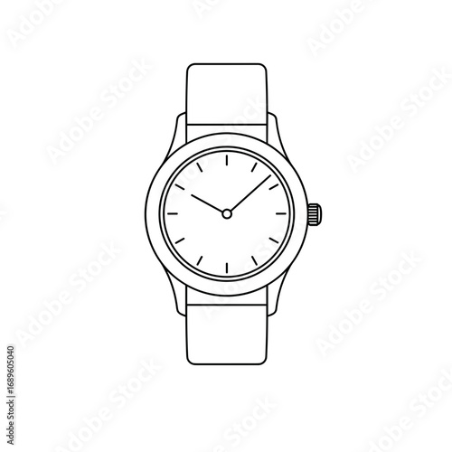 Simple outline of a wristwatch with minimalistic design and white strap  
