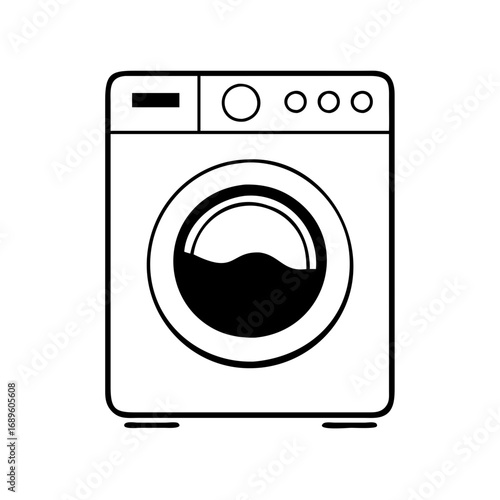 Vector art of a simple black and white vector illustration of a washing machine, , perfect for laundry or appliance designs