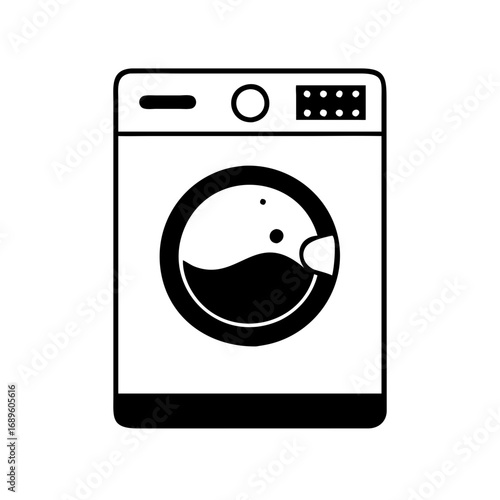 Vector art of a modern black and white vector illustration of a washing machine, , perfect for laundry or appliance designs