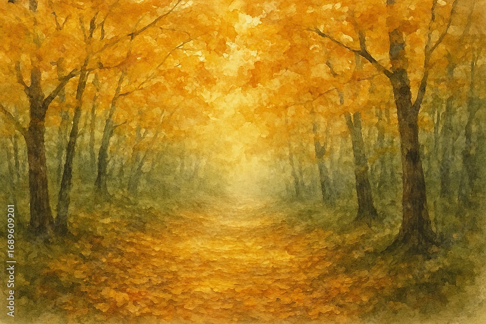 Fototapeta premium Golden Path Through Autumn Forest