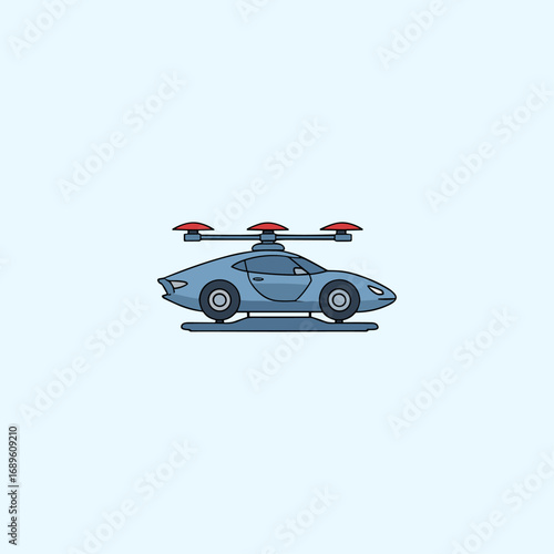 Floating car with rotor icon logo flat vector design