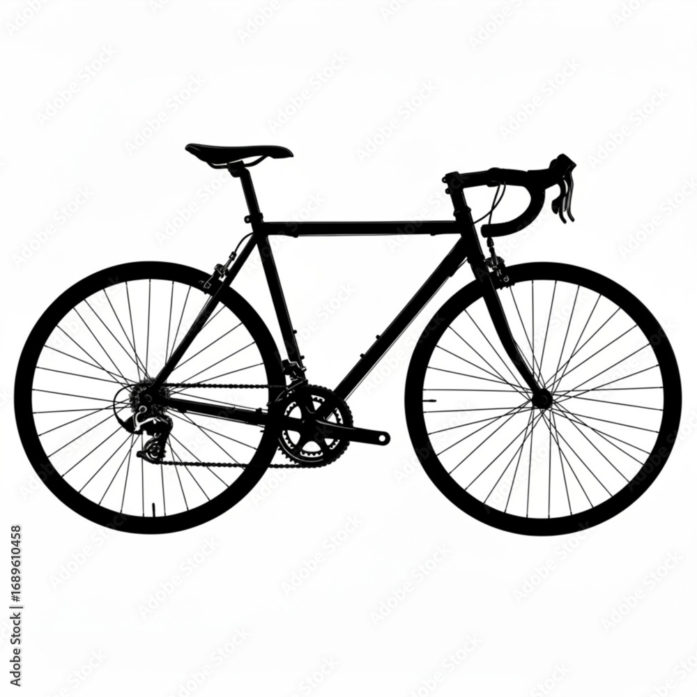 Obraz premium Silhouette of a road bicycle with drop handlebars and thin tires against a white background image view created with generative ai