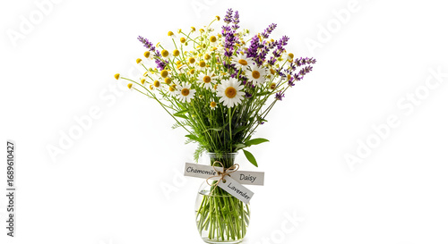 Wallpaper Mural Bouquet of Chamomile and Lavender Flowers in a Glass Vase with a Ribbon Torontodigital.ca