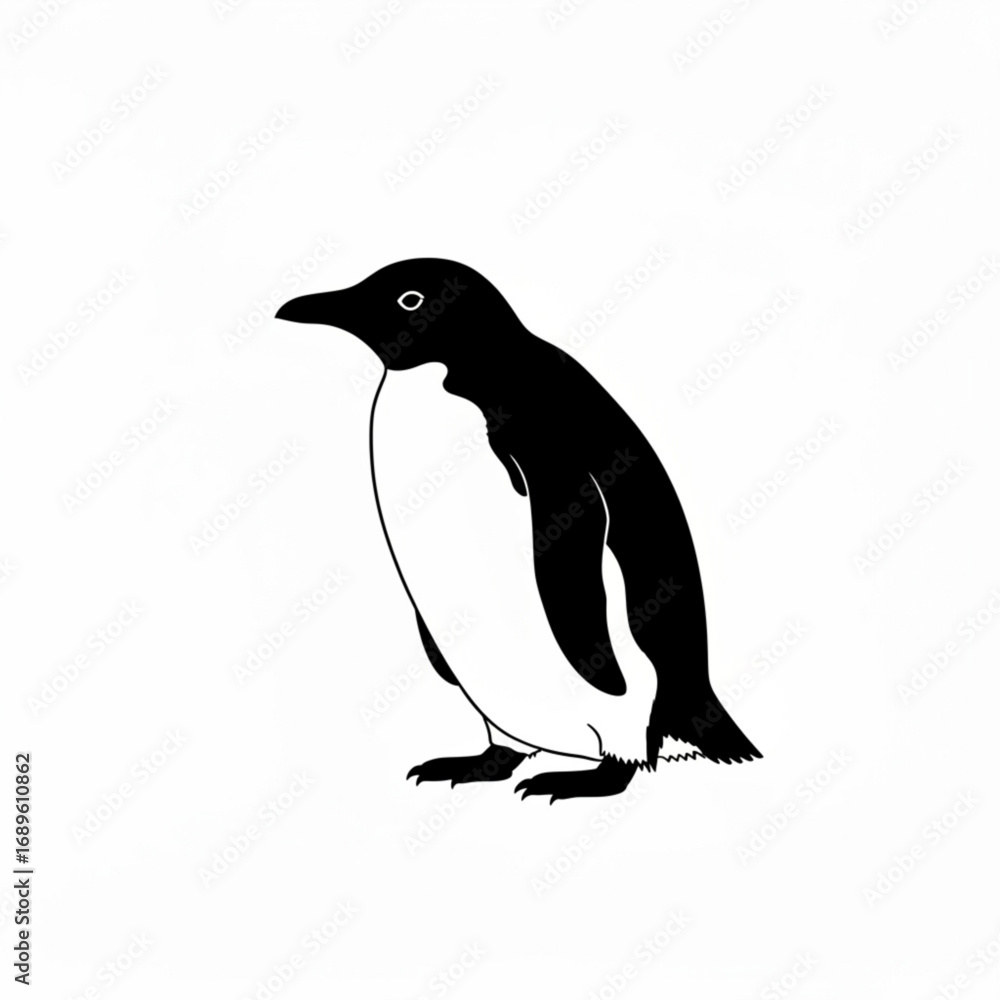 Naklejka premium A black and white penguin standing on its feet looking to the left on a white background illustration created with generative ai