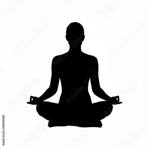 Silhouette of a person in lotus position meditating with hands in mudra against a white background created with generative ai