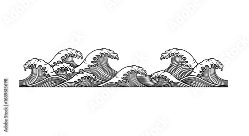 Dynamic ocean waves in a striking black and white illustration, perfect for nautical themes.