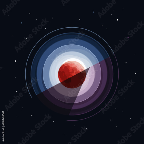Mesmerizing blood moon eclipse artwork with modern geometric design perfect for astrology enthusiasts