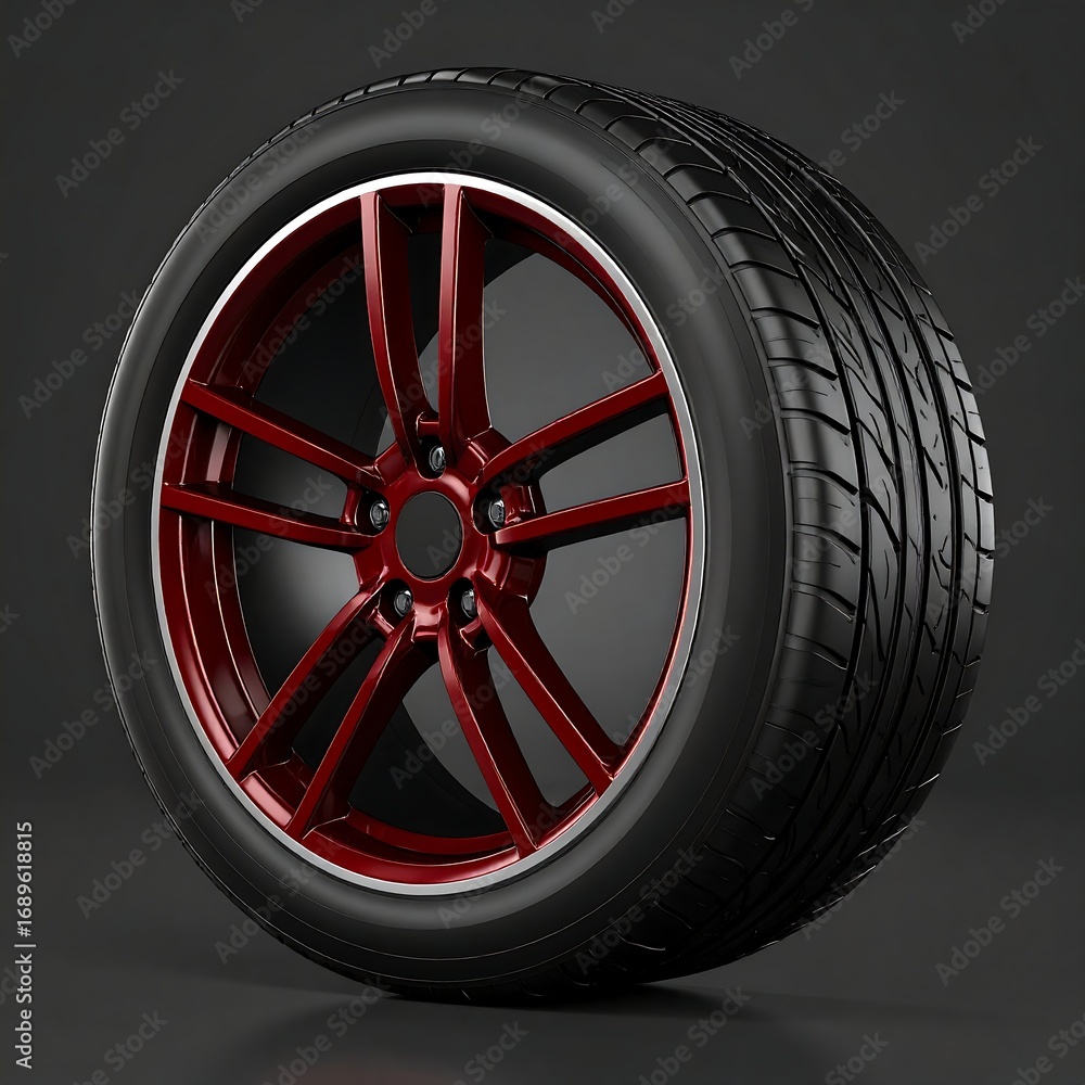 Fototapeta premium Red alloy wheel and tire