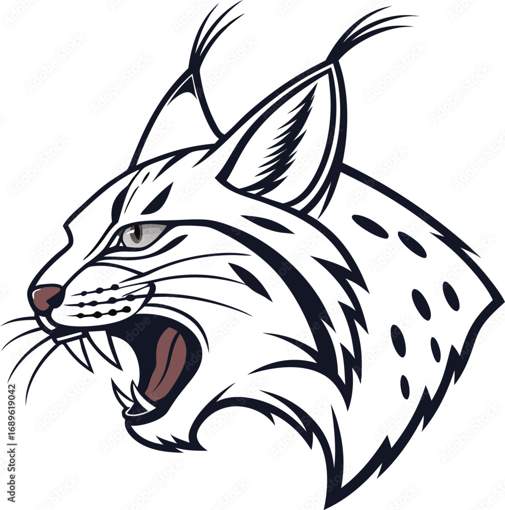 Obraz premium Fierce bobcat head illustration growling side view design