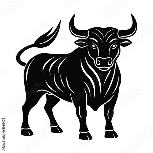 Black and white cartoon farm animals including a funny bull, isolated calf, and cute dairy cow vector illustration