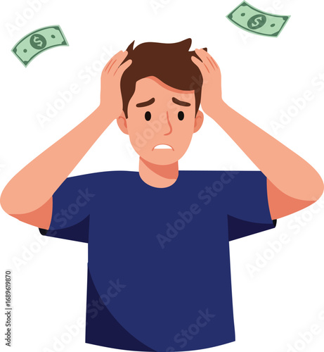 Man stressed about money financial worries and economic pressure vector illustration 