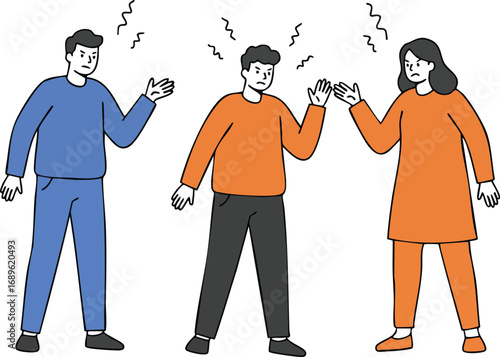 Group of people having argument or disagreement in casual clothing vector illustration 