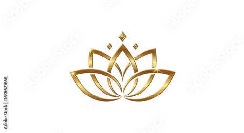 Watercolor illustration of a pink lotus flower with golden outlines, centered on a white background, conveying serenity and elegance.