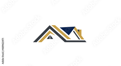 Abstract logo design featuring a stylized house roof with overlapping lines in gold and dark blue against a white background.
