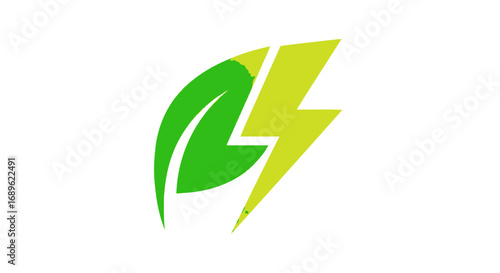 Green leaf and yellow lightning bolt icon, symbolizing eco-friendly energy, sustainable power, or renewable electricity.