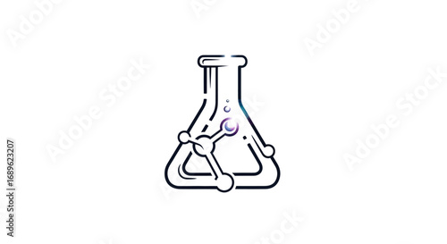 Illustration of a laboratory flask with a molecular structure inside, representing science, chemistry, or research.