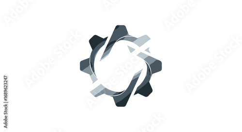 Abstract illustration of a gear with swirling lines inside, rendered in shades of gray, against a white background.