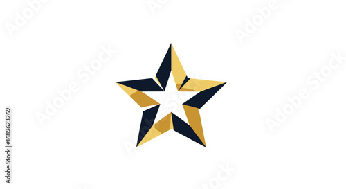 A stylized star illustration with a geometric design, featuring black and gold color blocks on a white background.