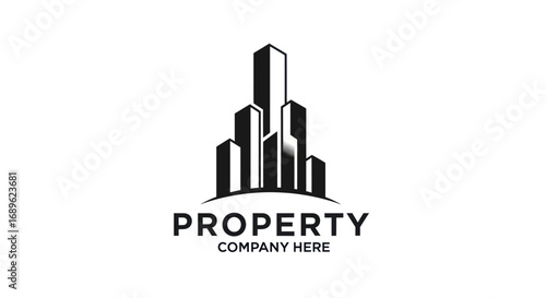Minimalist logo design featuring abstract skyscrapers rising from a curved base, representing property or real estate development.