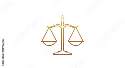 Golden outline of the scales of justice, symbolizing fairness, balance, and legal concepts on a white background.