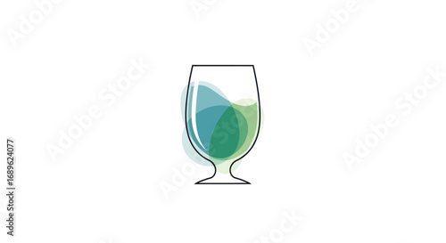 Stylized illustration of a glass filled with overlapping blue and green translucent shapes, creating a modern, abstract design.