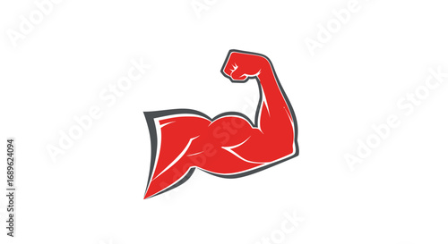 Red cartoon arm with a flexed bicep, outlined in gray, isolated on a white background, symbolizing strength and power.
