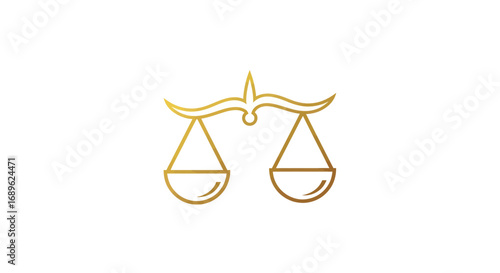 Golden scales of justice, a symbol representing fairness and equality, depicted in a minimalist line art style against a white background.