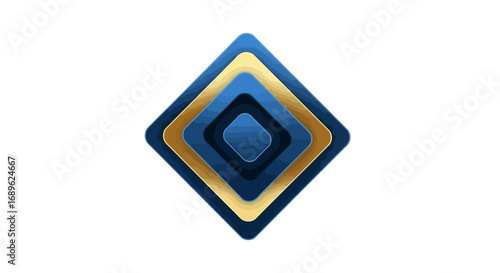 Abstract geometric design featuring nested diamonds in shades of blue and gold, isolated on white.