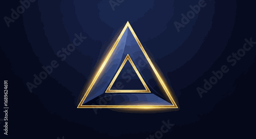 Abstract image of a nested triangle with a blue interior and a golden frame on a dark blue background.