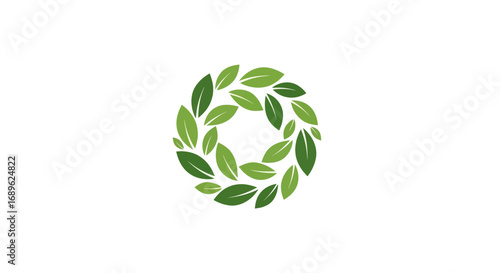 Circular wreath arrangement of green leaves, creating a natural, organic design with a central open space.