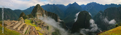 Panorama of the Incan citadel Machu Picchu in Peru