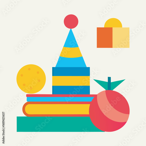 Vibrant assortment of objects in colorful illustration