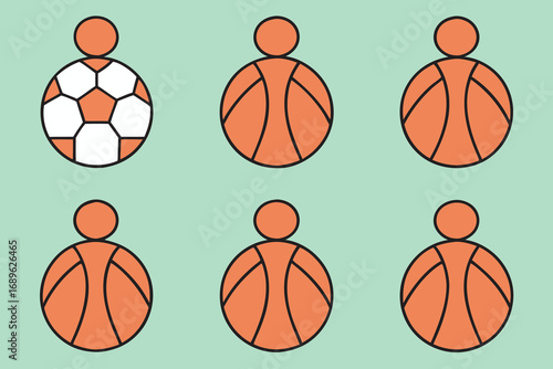 Simple stylized figures engaged in various activities