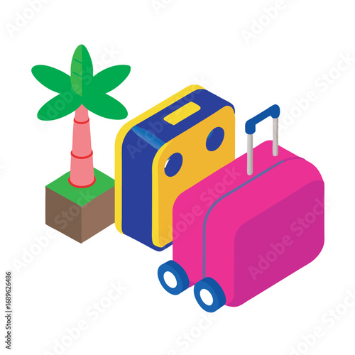 Isometric travel luggage and accessories illustration
