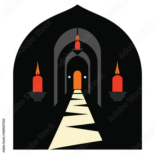 Candlelit Spooky Hallway Halloween Scene