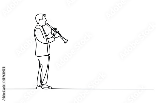 Continuous Line Drawing of Violinist – Minimal One Line Musician Illustration