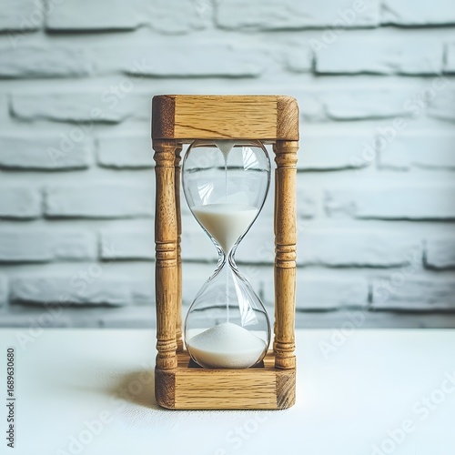 Wooden Hourglass on White Surface, Time Concept
