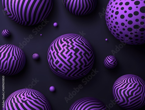 Abstract Purple Spheres with Geometric Patterns Background