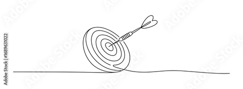 Continuous Line Drawing of a Dartboard with a Dart – Focus and Strategy Illustration