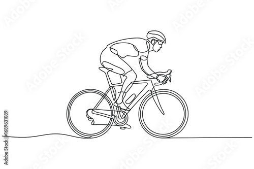 Continuous Line Drawing of a Person Riding a Bicycle – Cycling and Sport Illustration