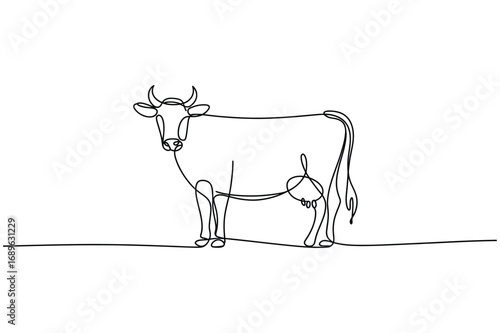 Continuous Line Drawing of a Cow – Farm and Agriculture Illustration