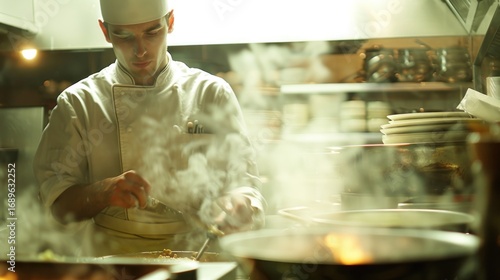 Chef cooking in a restaurant kitchen