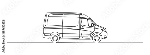 Continuous Line Sketch of a Family Van – Travel and Commute Graphic