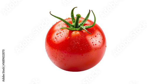 Fresh red tomato with water droplets on transparent background