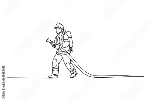 Continuous Line Sketch of a Firefighter – Rescue and Hero Graphic