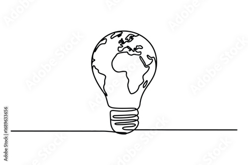 Continuous Line Sketch of a Light Bulb – Creativity and Solution Graphic