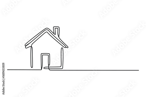 Single Line Drawing of a Simple House – Minimalist Real Estate Icon